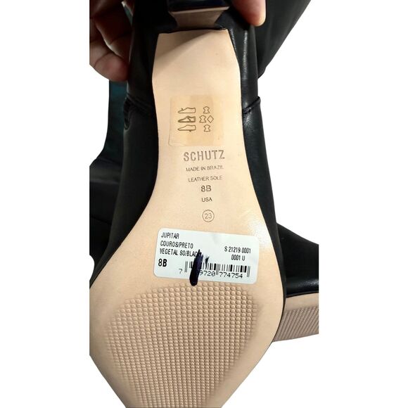 Schutz Tall Boots Size 8 Black Leather Pointed Toe Side Zip Leather Sole NEW - Picture 5 of 7